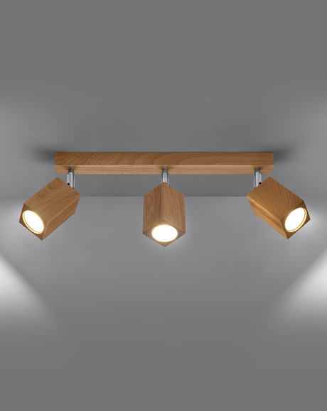 Plafond KEKE 3 chêne + 3x ampoule LED GU-10 3000K Warm 7W 620lm