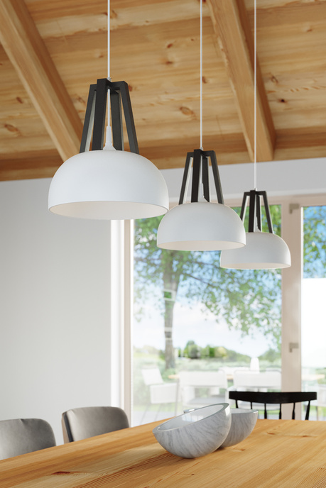 CASCO lampe suspendue blanc/noir + 1x ampoule LED E27 3000K Warm 7.5W 620lm