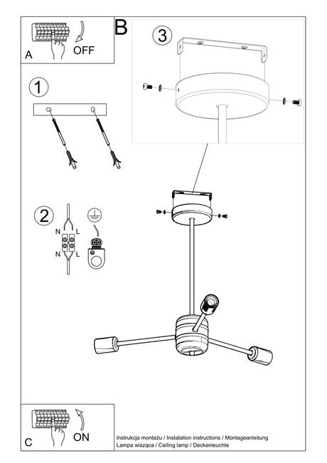 Lustre LANGO 3 noir + 3x ampoule LED E27 3000K Warm 7,5W 620lm