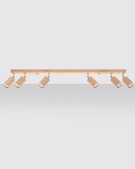 Plafond BERG 6 bois naturel + 6x ampoule LED GU-10 4000K Froid 7W 630lm