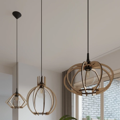 Lampe suspendue POMPELMO en bois naturel