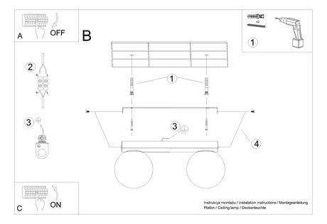 Plafond YOLI 2 noir + 2x ampoule LED G9 3000K Warm 4.5W 450lm