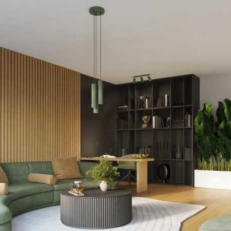 Lampe suspendue KARBON 3P vert olive