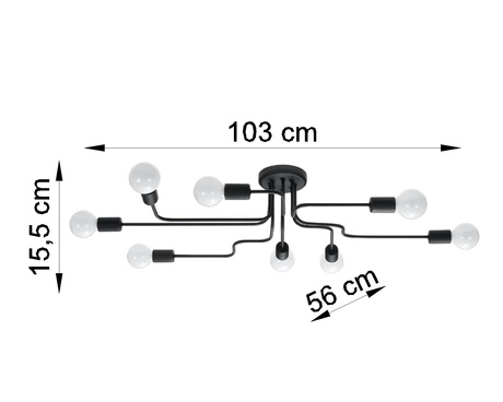 Lustre VECTOR 8 noir + 8X ampoule LED E27 3000K 7W 760lm