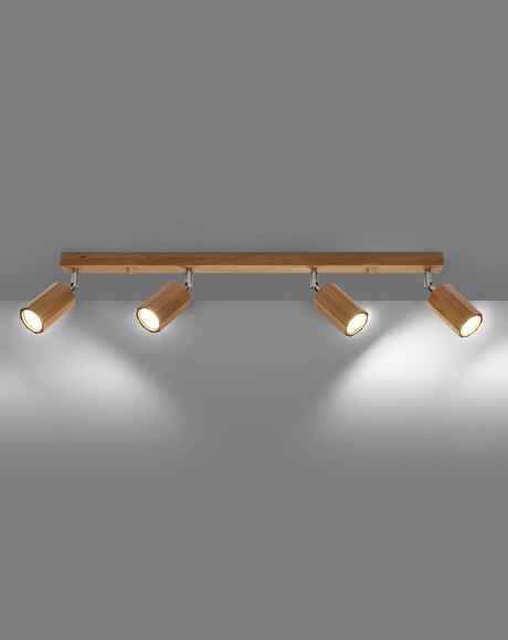 Plafond ZEKE 4 chêne + 4x ampoule LED GU-10 4000K Froid 7W 630lm