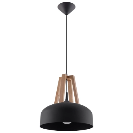 Lampe pendante CASCO noir/bois naturel