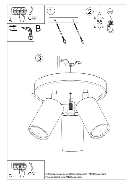 Plafond RING 3P blanc + 3x ampoule LED GU-10 3000K Warm 7W 620lm
