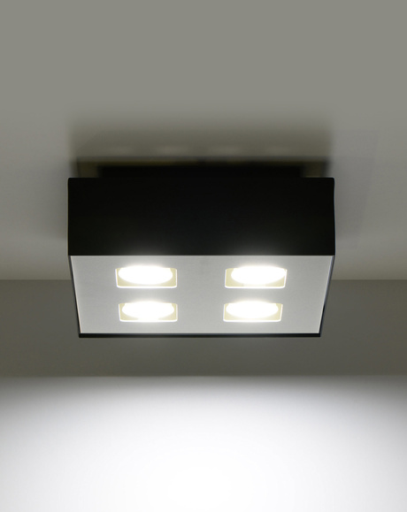 Plafond MONO 4 noir + 4x ampoule LED GU-10 4000K Froid 7W 630lm