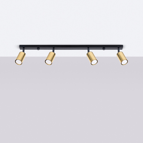 Plafond WINX 4L noir/doré + 4x ampoule LED GU-10 4000K froid 7W 530lm