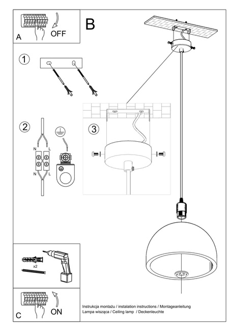 Lampe suspendue PABLITO + 1x ampoule LED E27 4000K Froid 7,5W 650lm