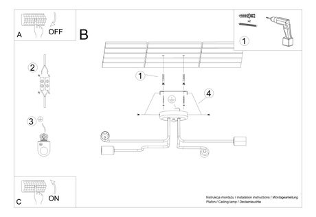 Lustre VECTOR 4 noir + 4X ampoule LED E27 3000K 7W 760lm