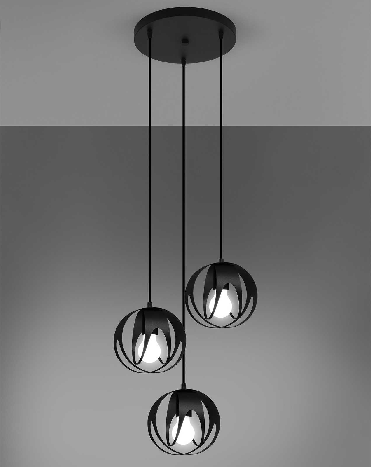 TULOS 3P lampe suspendue noire + 3x ampoule LED E27 4000K Cold 7,5W 650lm