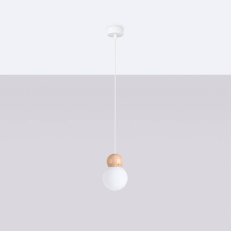 PEKKA 1 lampe suspendue blanc/bois naturel + 1x ampoule LED G9 3000K chaude 4,5W 450lm