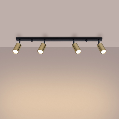 Plafond WINX 4L noir/doré + 4x ampoule LED GU-10 4000K froid 7W 530lm