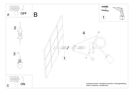 Applique SUPEŁ noire + 1X ampoule LED E27 3000K 7W 760lm
