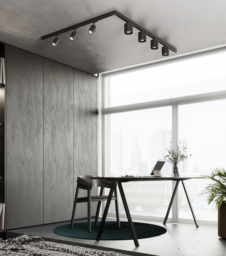 Plafonnier, 7 spots, système de rail triphasé, ORBIS/RING