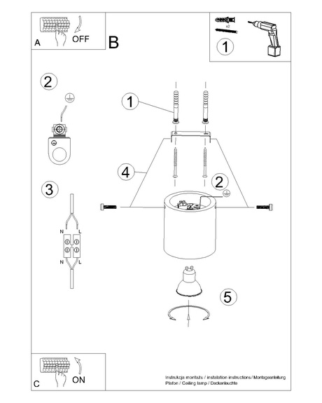 Plafond ORBIS bois naturel + 1x ampoule LED GU-10 4000K Froid 7W 630lm