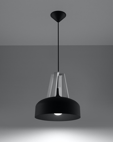 CASCO lampe suspendue noir/blanc bois + 1x ampoule LED E27 4000K Cold 7,5W 650lm