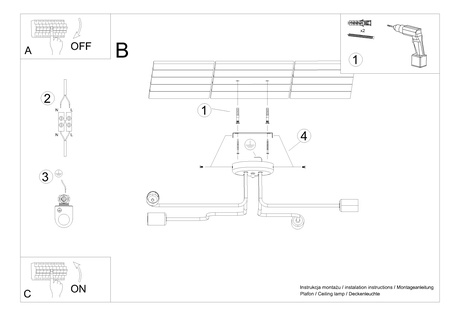 Lustre VECTOR 4 noir + 4X ampoule LED E27 3000K 7W 760lm
