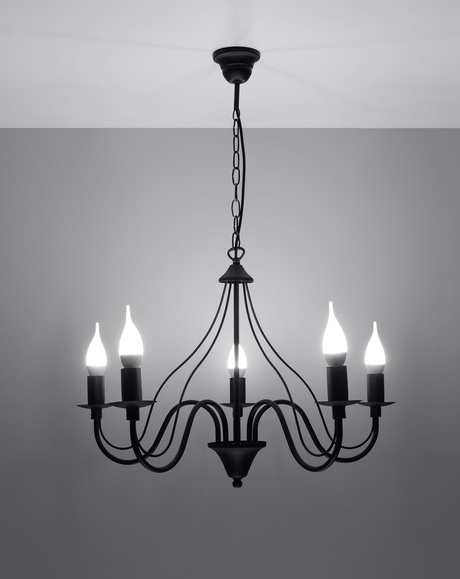 Lustre MINERWA 5 noir + 5x ampoule LED E14 3000K Warm 7.5W 620lm