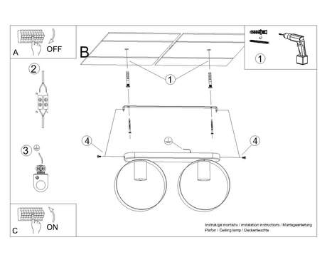 Plafond TITRAN 2 blanc + 2x ampoule LED E27 4000K Froid 7.5W 690lm