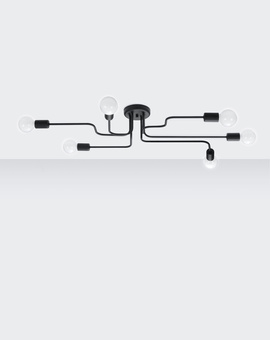 Lustre VECTOR 6 noir + 6x ampoule LED E27 4000K Froid 7.5W 650lm