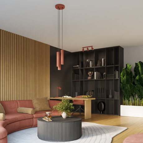 Lampe suspendue KARBON 3P rouge ocre