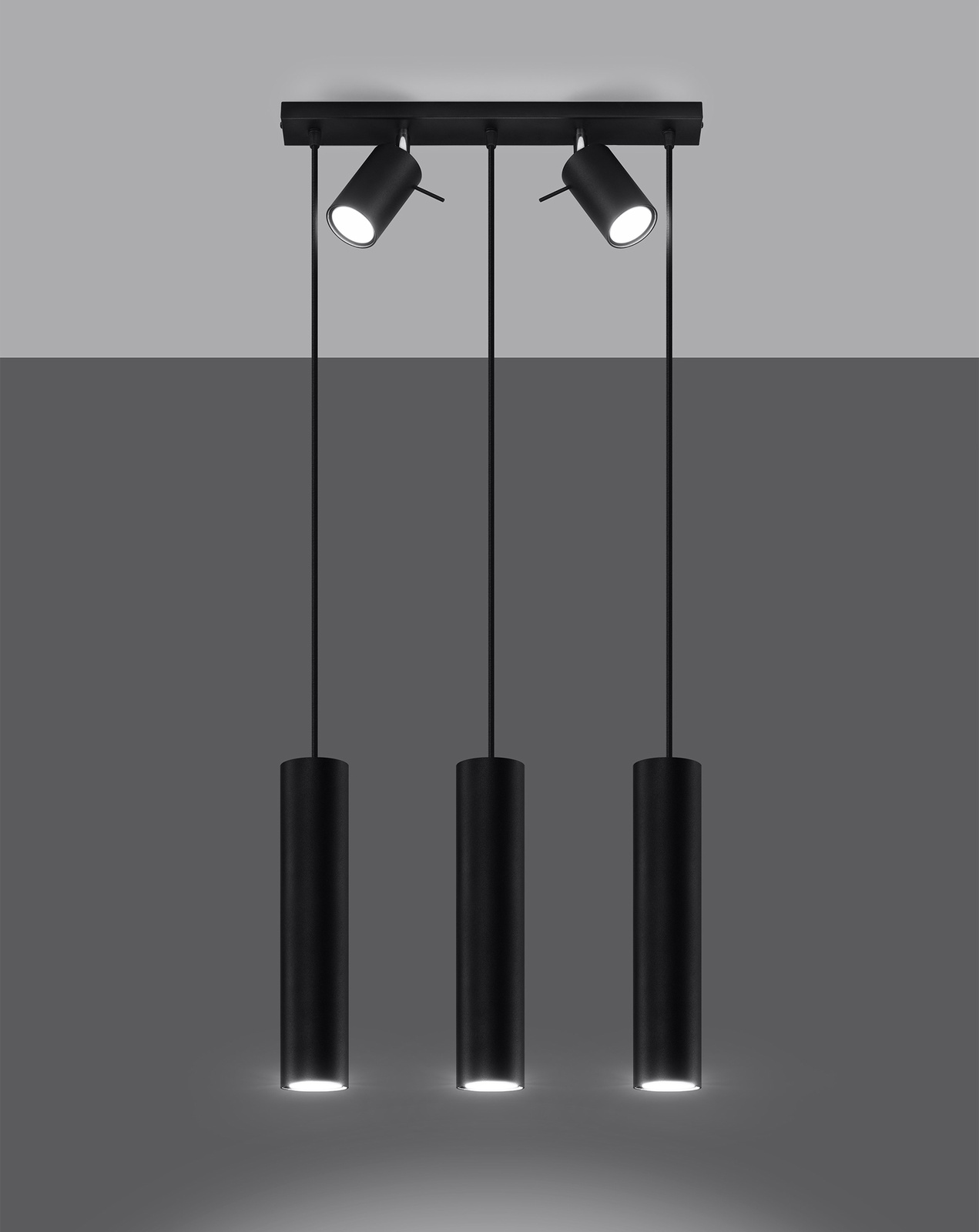 Lampe suspendue noire RING 3 + 5x ampoule LED GU-10 3000K Warm 7W 620lm