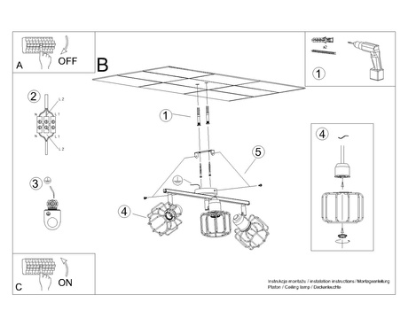 BELUCI 3 plafond blanc + 3x ampoule LED E14 4000K Froid 7.5W 680lm