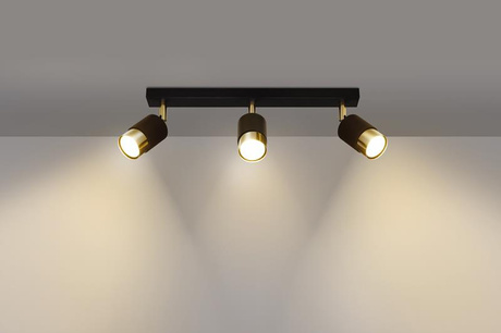 Plafond NERO 3 noir/or + 3x ampoule LED GU-10 3000K Warm 7W 620lm