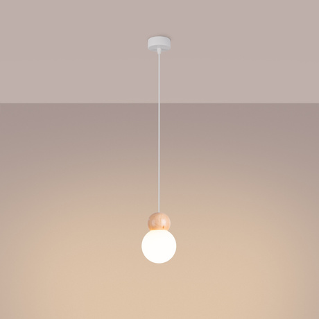 PEKKA 1 lampe suspendue blanc/bois naturel + 1x ampoule LED G9 3000K chaude 4,5W 450lm