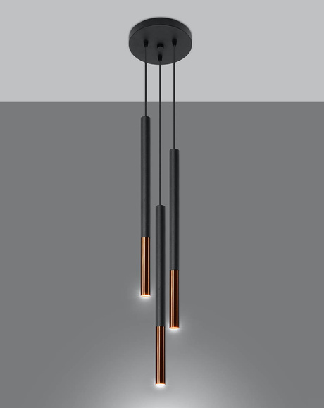 MOZAICA Lampe suspendue 3P noir/cuivre + 3x ampoule LED G9 3000K chaude 4.5W 510lm