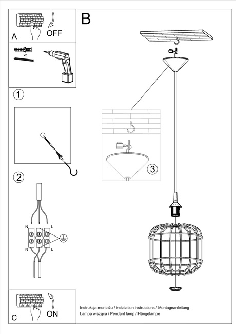 CELTA lampe suspendue noire + 1x ampoule LED E27 3000K Warm 7.5W 620lm