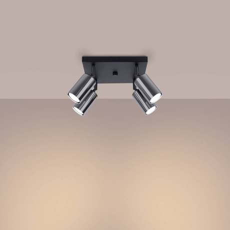 Plafond WINX 4 noir/chrome + 4x ampoule LED GU-10 4000K froid 7W 530lm