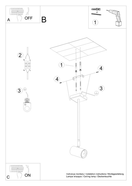 Plafond NORANO noir + 1x ampoule LED GU-10 4000K Froid 7W 630lm