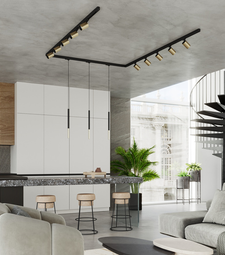 Plafonnier/pendentif, 13 spots, système de rail triphasé, TIVA/MOZICA