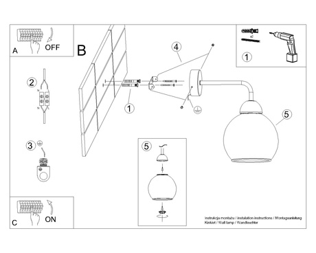 Applique ALINO 1 noire + 1x ampoule LED E27 3000K Warm 7,5W 620lm