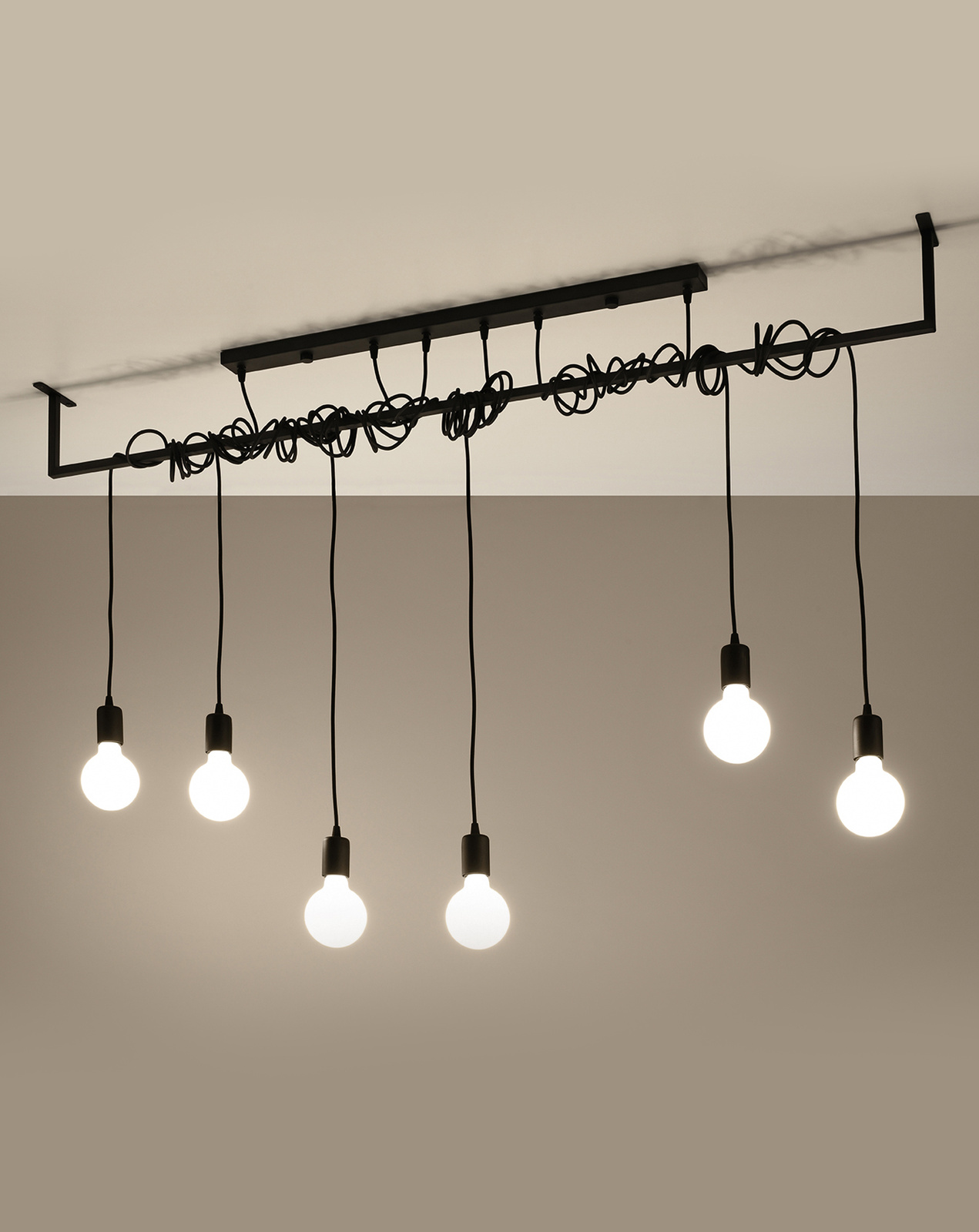 Lustre SALAMANCA 6 noir + 6x ampoule LED E27 4000K Froid 7.5W 650lm