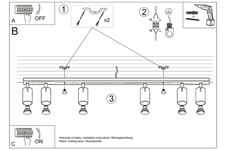 Plafond RING 6L blanc + 6x ampoule LED GU-10 4000K Froid 7W 630lm