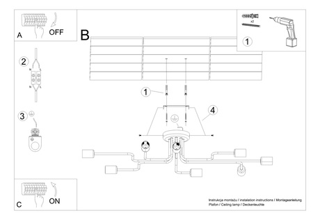 Lustre VECTOR 8 noir + 8X ampoule LED E27 3000K 7W 760lm