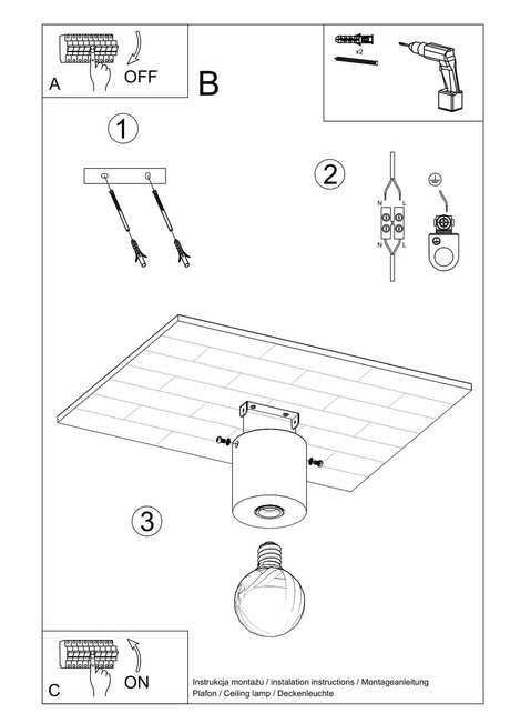 Plafond SALGADO béton + 1x ampoule LED E27 4000K Froid 7.5W 650lm