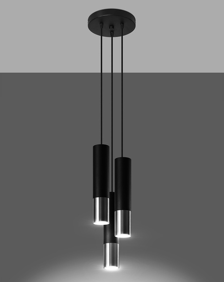 LOOPEZ Lampe suspendue 3P noir/chrome + 3x Ampoule LED GU-10 4000K Froid 7W 630lm