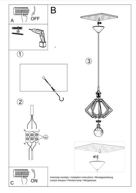 POMPELMO lampe suspendue bois naturel + 1x ampoule LED E27 4000K Froid 7,5W 650lm