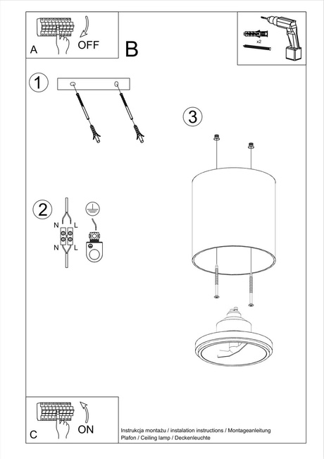 Plafond TIUBE blanc + 1x ampoule LED GU10 AR111 4000K COLD 10W 850lm