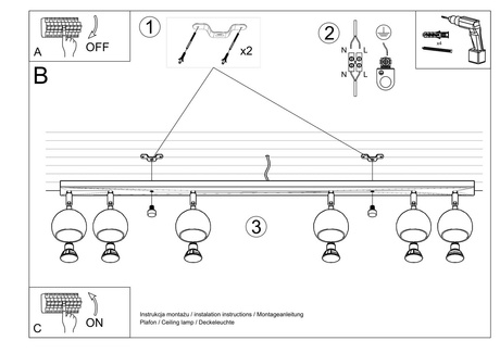 Plafond OCULARE 6L blanc +6x Ampoule LED GU-10 4000K Froid 7W 630lm