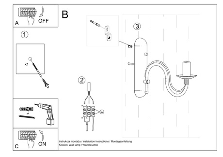 Applique MINERWA blanc + 1x ampoule LED E14 3000K Warm 7.5W 620lm