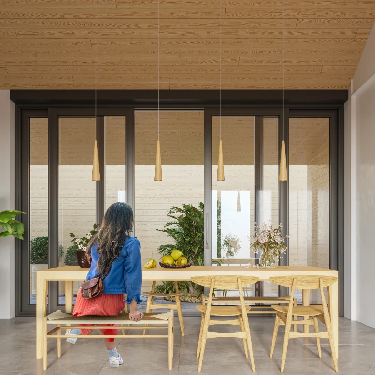 Lampe suspendue SULA 3P en bois naturel