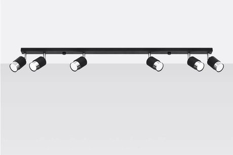 Plafond NERO 6 noir/chrome + 6x ampoule LED GU-10 4000K froid 7W 630lm