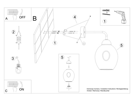 Applique FILLAN 1 noire + 1x ampoule LED E27 3000K Warm 7.5W 620lm