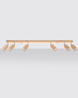 Plafond BERG 6 bois naturel + 6x ampoule LED GU-10 3000K Warm 7W 620lm